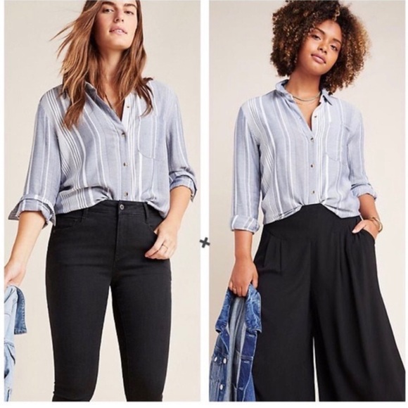 ANTHROPOLOGIE blue striped button down shirt XXSP (NWOT) - Picture 3 of 12